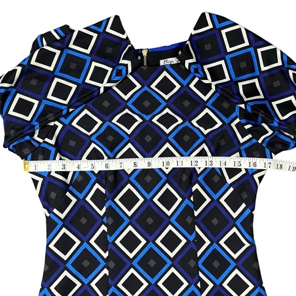 Eliza J Geometric Pattern Fitted Long Sleeve Midi Dress sz 8 - Picture 7 of 13